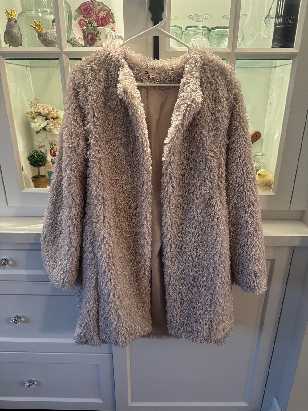 Cotton Candy Plush Teddy Jacket in Taupe